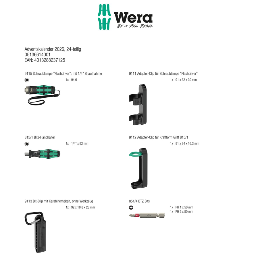 Wera Adventskalender 2026